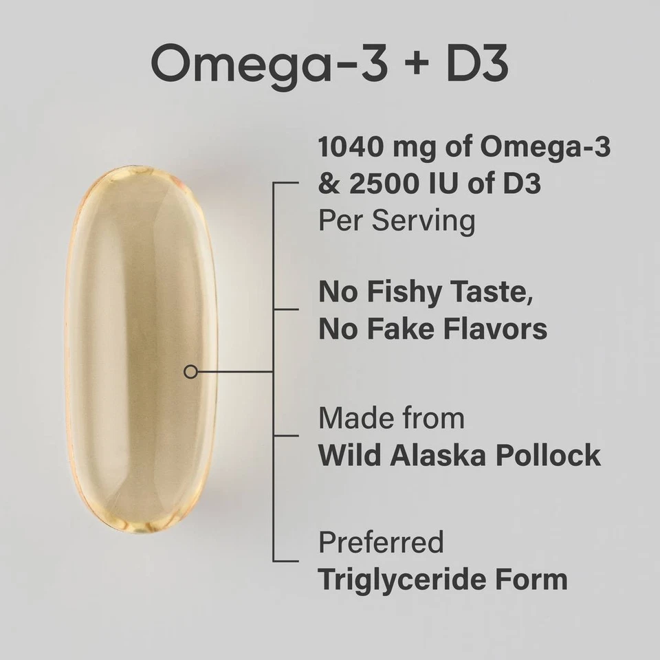 Triple Strength 1040mg Omega 3 Vitamin D3 2500iu 2-in-1 Combo DHA Fish Oil 120ct - Image 2 of 4