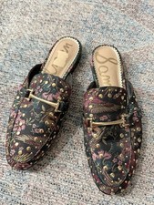 Sam Edelman Linnie Jacquard Bit Mules Loafers Slide Shoes Gold Tone Size 7,5