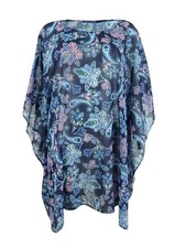 Swim Solutions Women's Paisley Caftan Swim Top Cover-Up XL, Blue Multi 