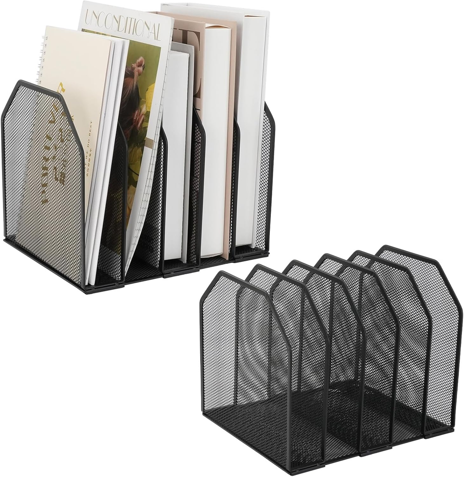 2 Pack Mesh File Sorter Organizer for Desktop, 5-Section Black Metal ...
