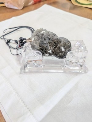 #0093:Genuine Black Jade Carved Pendant Fish patternNecklace Adjustable