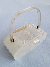 VINTAGE White Pearl Marble Clear LUCITE Mid Century PURSE Handbag