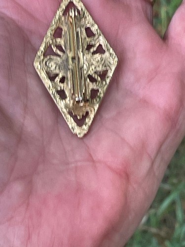Spilla vintage 1928 tono oro a forma di diamante marchesa finta perla A801 - Foto 8 di 8