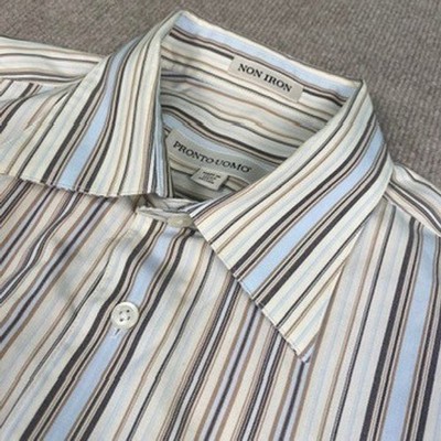 Pronto Uomo Non Iron Striped Dress Shirt Long Sleeve Button Up, L