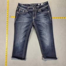 Miss Me Capri Jeans Womens 28 Blue Dark Wash Low Rise Cuffed Crop Embellished