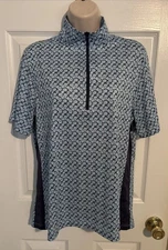 KERRITS ICE FIL Women’s 1/4 Zip Blue Horseshoe Print Short Sleeve Riding Shirt L