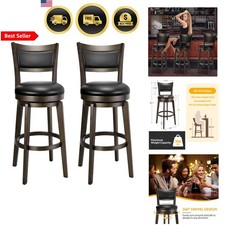 Swivel Bar Stools Set of 2 Black Faux Leather 30 Inch Bar Height Kitchen Pub