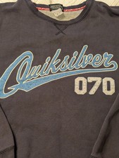 Vintage Men's Quiksilver 070 Logo Large Crewneck Sweatshirt Blue Board Surf