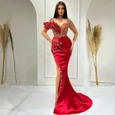 Mermaid Prom Dresses For Woman High Neck Long Sleeves Appliques Evening Party