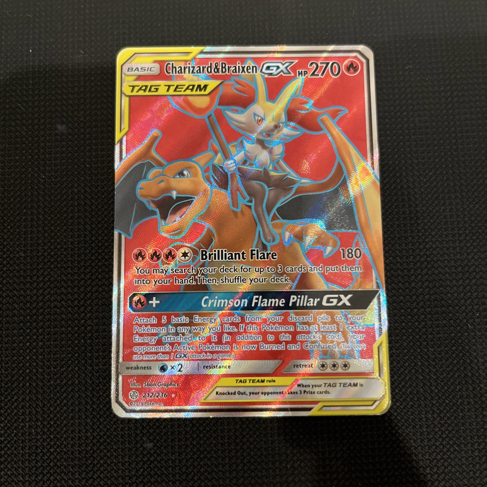 Charizard & Braixen GX (Full Art) 212/236 NM - Cosmic Eclipse Holo SM Pokemon