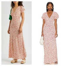 NWT Faithful The Brand Reid Maxi Dress Size 12 Gita Red Floral Short Sleeve 