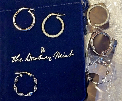 Neu The Danbury Mint 3 Paar Set Silber 0,925 3/4 Zoll Creolen
