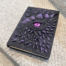 Dragon Eye Embossed Cover Blank Journal Notebook Black Purple Design 6x4 Inches