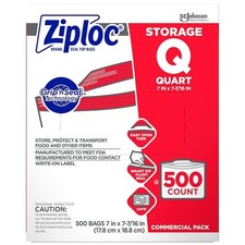 Ziploc Reclosable Poly Bag, Double Zip Seal, 7-7/16" x 7", 1.75 mil Thickness,