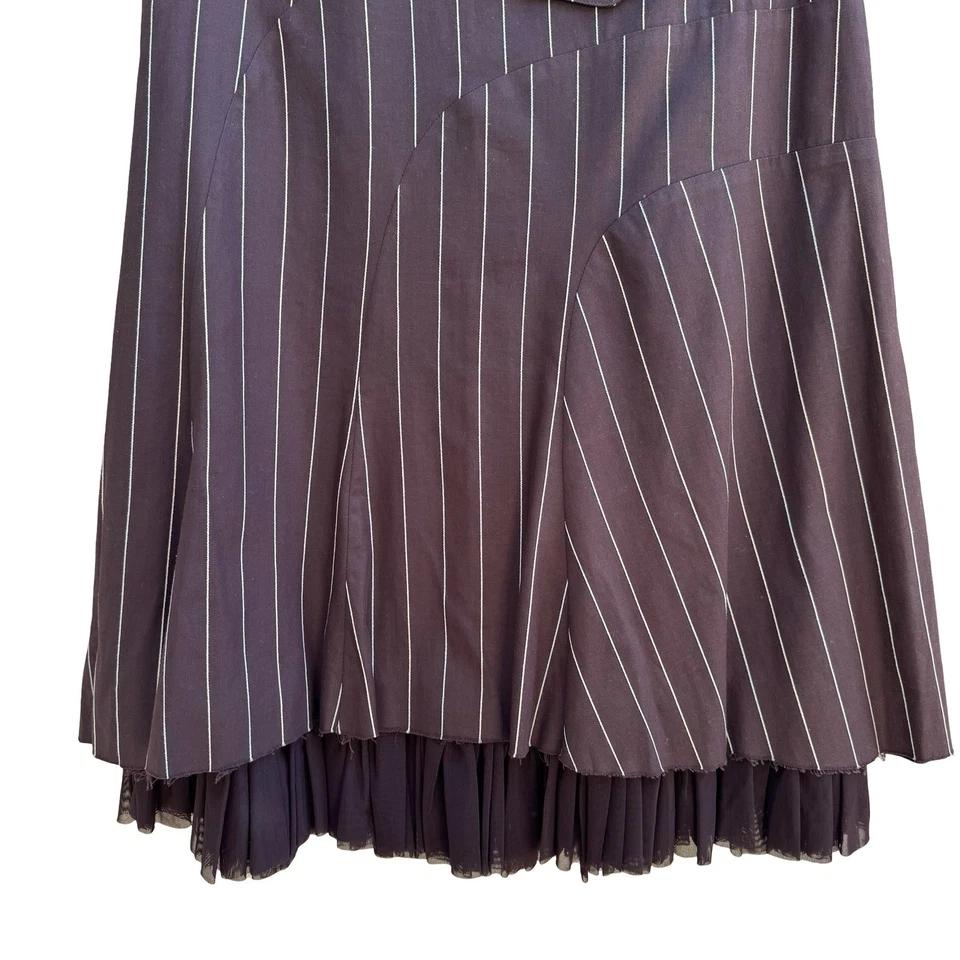 Louis Verdad Y2K Steampunk Tailored Pinstripe Deconstructed Mesh Hem Midi Skirt - Image 4 of 4