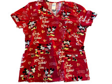 Disney Scrub Shirt Minnie Mickey Mouse XOXO Red Valentines Day Womens Medium Top