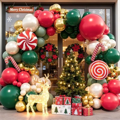 Christmas Balloon Arch Kit, Double Red Green White Pearl Balloons with Candy ...