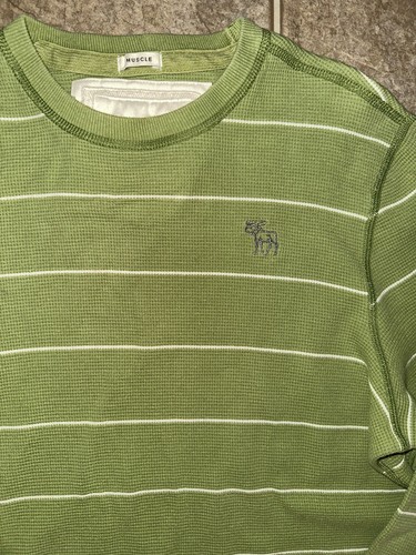 VINTAGE Abercrombie & Fitch Shirt Mens L Green Muscle Y2K 90s Thermal Preppy - Picture 3 of 4