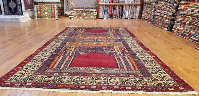 Exquisite 1950-1960s Natural Dye Wool Pile Dowry Prayer Rug 4'x7'6