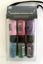 Scrapbook Shimmer Kit Ultra Fine Glitter Kit 6 Colors & Tray Aqua Green Pink Plu