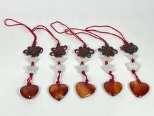 5pc Lot Hand Carved Natural Jade Chinese Lotus Flower Agate Pendant Car Charms