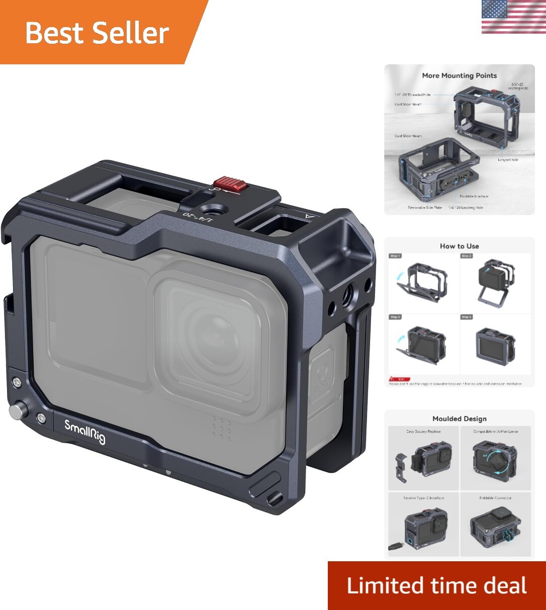 Mini Full Cage for GoPro Hero 9-13 with LED & Mic Mounts-image