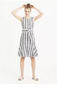 26 J Crew 180 Belted  Linen  Striped Dress  Size 6P Navy  