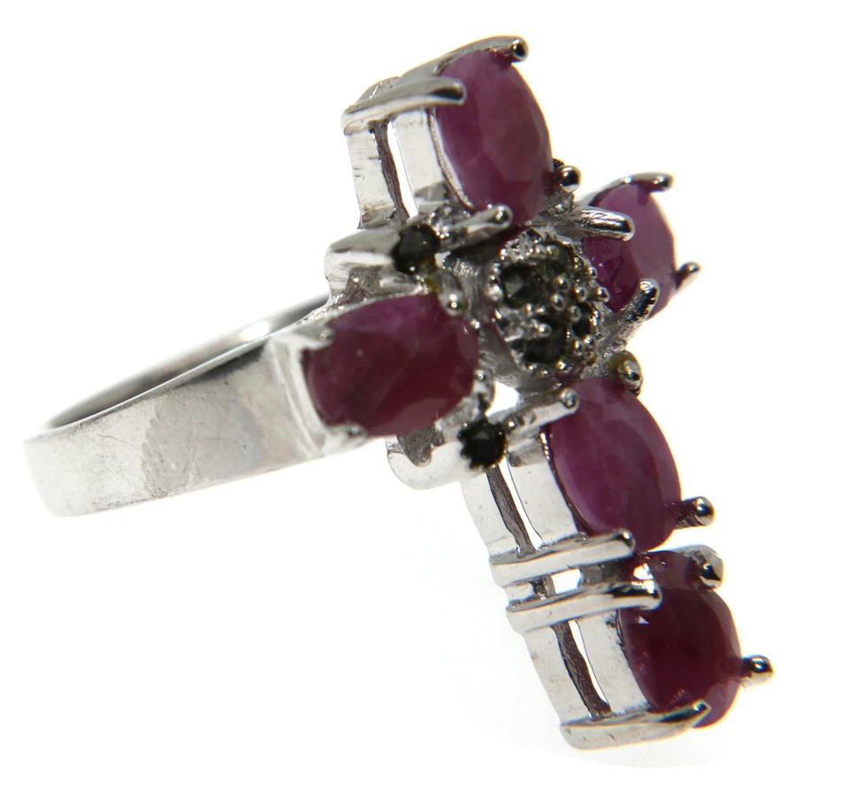 anello argento 925 radice di rubino marcasite croce misura 20 etnico vintage - Immagine 2 di 3