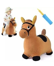 iPlay, iLearn Bouncy Pals Brown Hopping Horse, Toddler Plush Animal Hopper Toy,