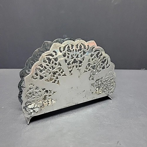 Geniune Silver Plate Vintage Napkin Holder Fancy Cut
