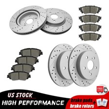 Front Rear Drilled Disc Brake Rotors Ceramic Pads for 2019 - 2023 Toyota RAV4