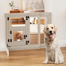 Large Tempered Glass Pet Gate Retractable Walk-Through Pet Dog Door Gate w/ Lock