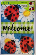 Meadow Creek Embroidered Yard Flag Ladybug Welcome 11.5"W x 18" H