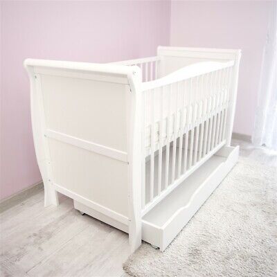 LIAM Wooden Baby Cot Bed & Deluxe Airflow Foam Mattress Converts to Junior Bed 