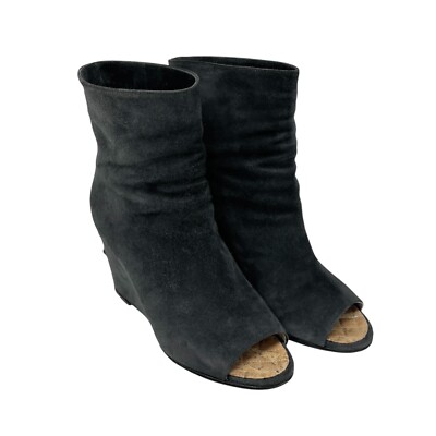 25A 美シルエット♪ CHANEL ブーツ スエード CCロゴ CHANEL Vintage CC Logo Short Boots #37.5 Suede Black Cream
