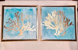 Home Decor Coral Wall Hangs Turquoise & Gold Set Of 2 | eBay