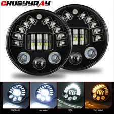 Fit Chevy Nova 1963-1978 7" inch Round LED Headlight Black Hi/Lo Sealed Beam