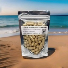 Baobab Fruit 60 Vegan Capsules Size 00 750mg Raw Organic Herbs Spices