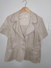 Escada 100% Linen Blazer Jacket Short Sleeve Shimmer Uk Womens Size Uk 14 Us 42