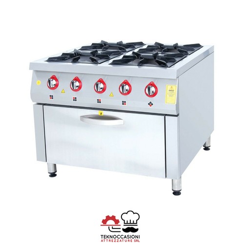 Cucina a gas professionale 4 fuochi con forno Nuova 80x80x85 | eBay
