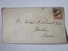 US 1860'S COVER MIDDLETOWN CT TO DR.CHAS STUART BOSTON MA FANCY CANCEL STAMP #65