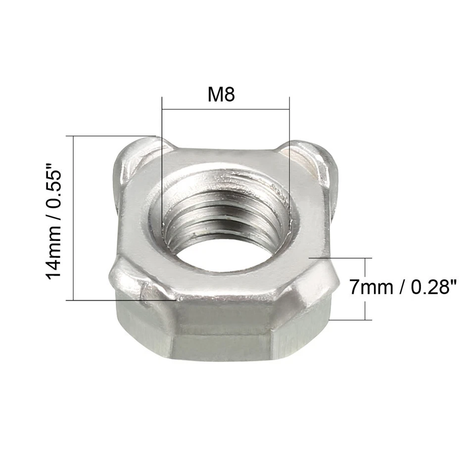 M8 Ecrous carrés vis à métaux en acier au carbone écrou à souder 20 Pcs - Photo 2/3