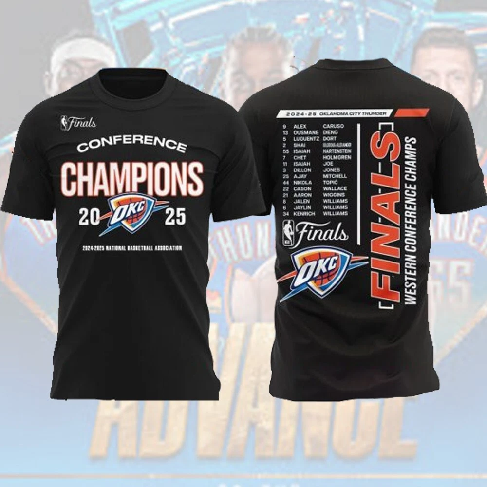 2025 Oklahoma City Thvnder Western Conference Champions T-Shirt
