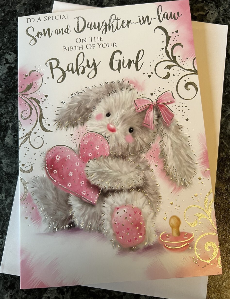 Son & Daughter-In-Law Birth Of Baby Girl Card - Foil - 6"" x 9""