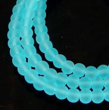 100 Frosted Sea Glass Round / Rocaille Beads Matte - Seafoam Blue 4mm