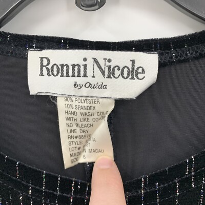 Ronnie Nicole Ouida Black Velvet Glitter Dress Vtg 90s Party