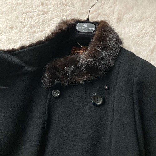 MAISON DE LILIANA Wool wrap long coat, mink fur, black so - Picture 6 of 10
