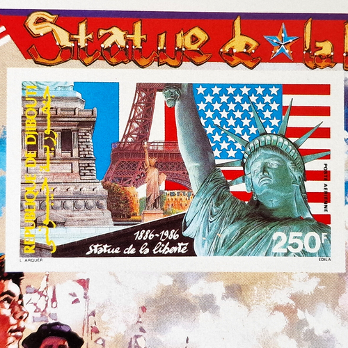 Djibouti 1986 perf + imperf - MNH - USA Liberty Statue Paris - 2 Stamps Blocks - Picture 2 of 5