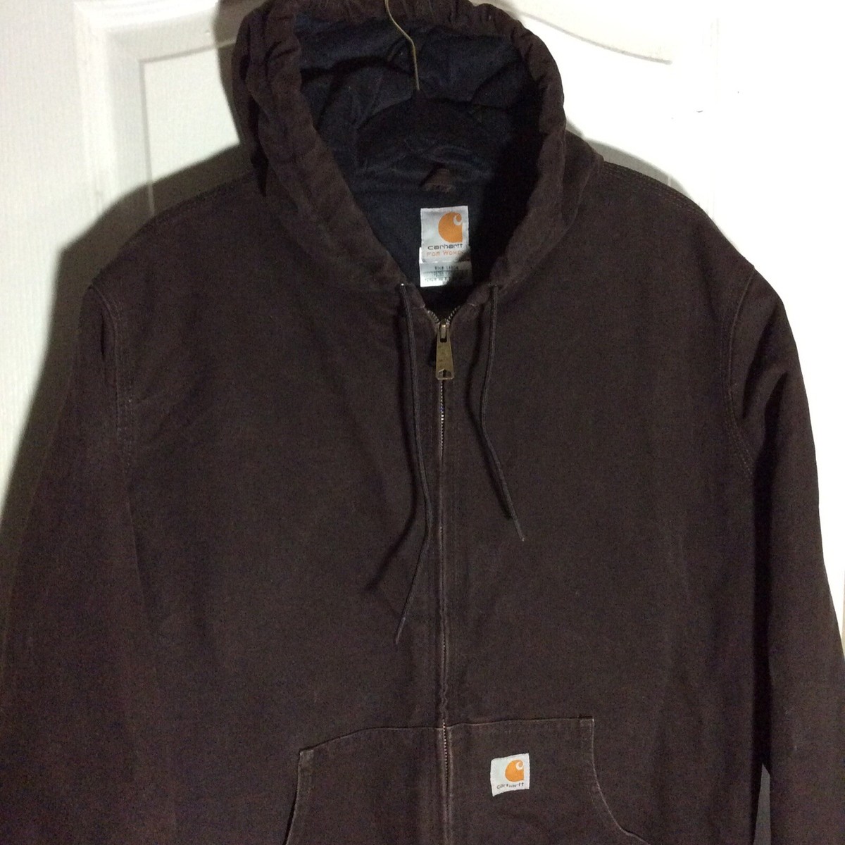 Vintage Carhartt Women's Work Coat Hooded WJ130 Brown Size Large