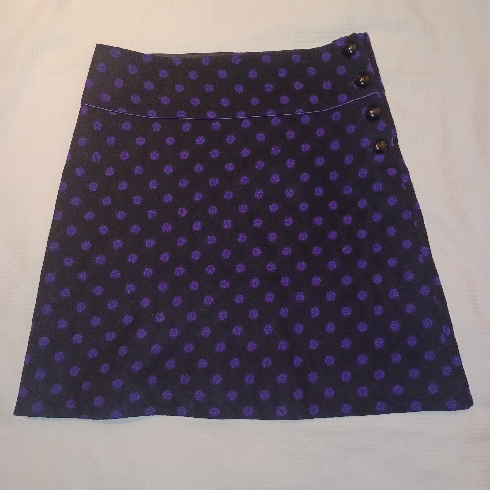 Vintage Hobbs A-Line Wool Skirt Size 12 Perple Polka Dot Button Detail